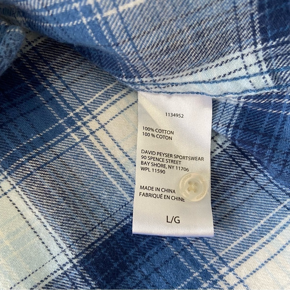 Weather proof Vintage flanel button down shirt white blue plaid pattern Large - Picture 9 of 11